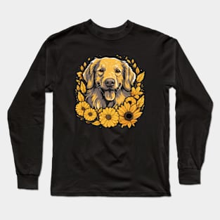 A Golden Retriever surrounded with Sunflowers, illustration Long Sleeve T-Shirt